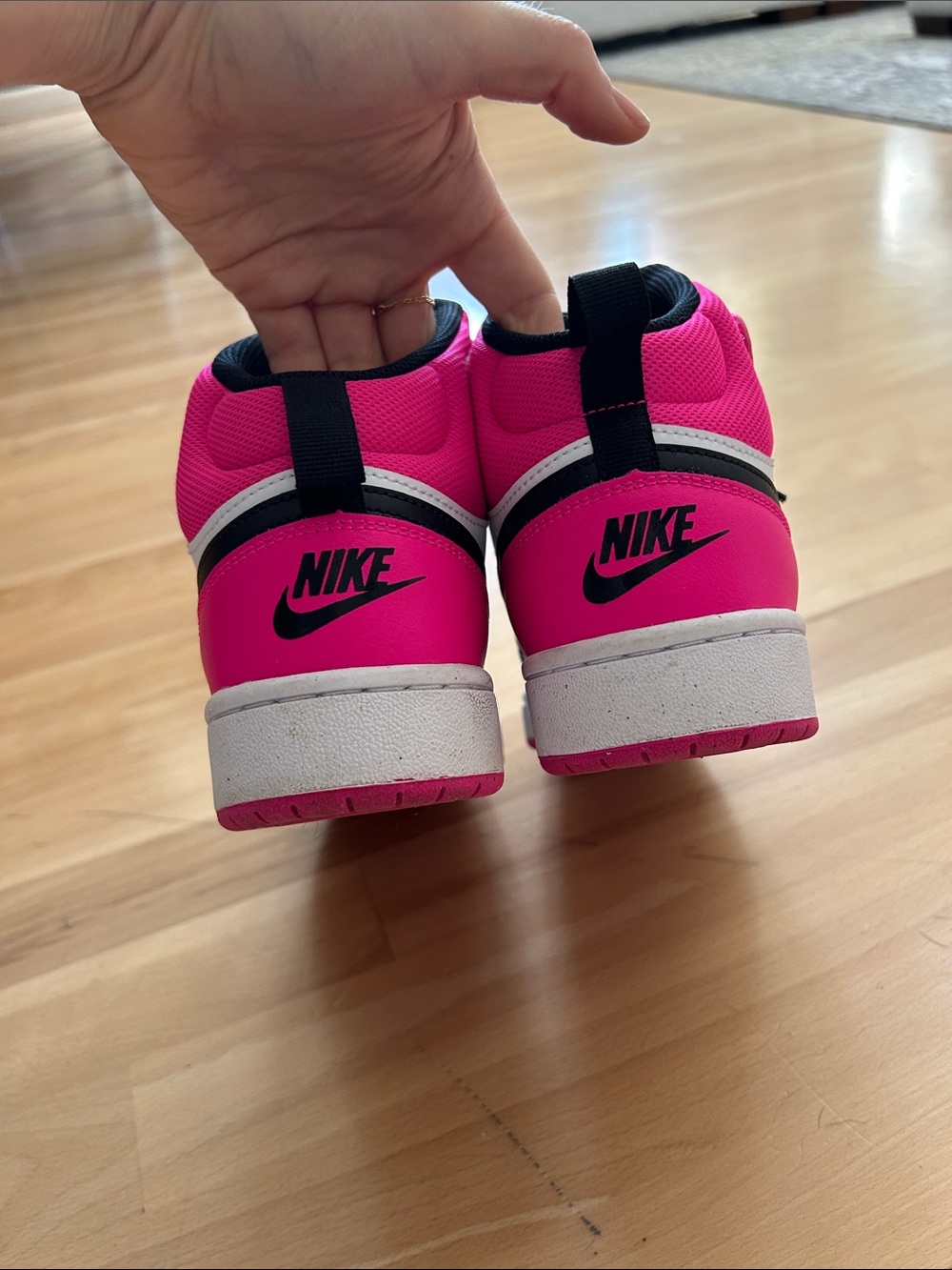 Nike High-Top Sneakers in Black, White & Hot Pink - Picture 5 of 6